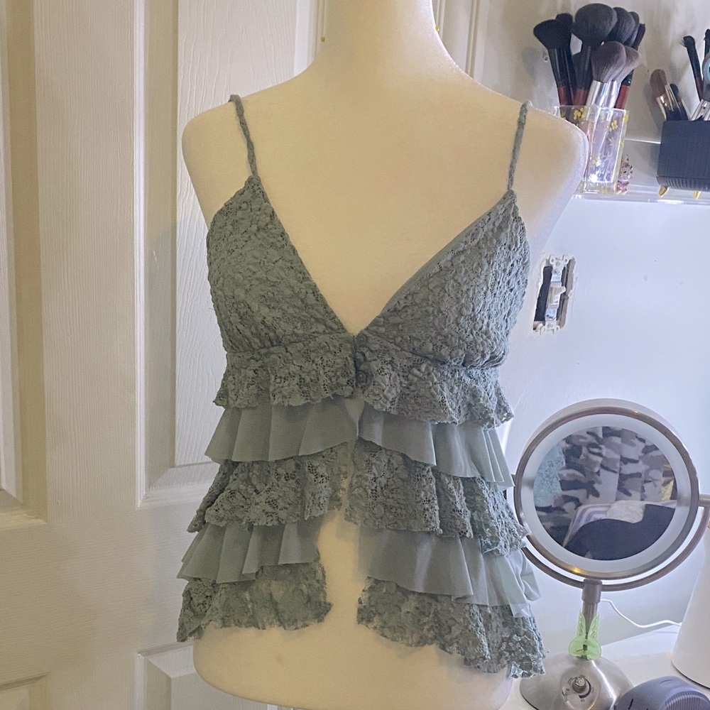Elegant Lace Tiered Green Top